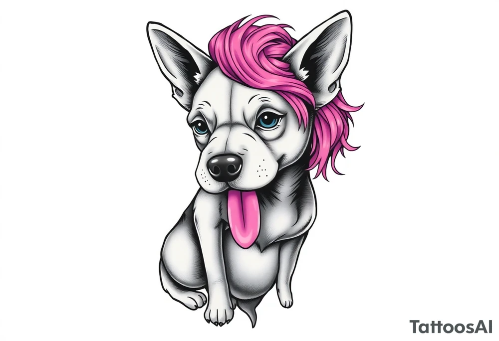 goth hot puppy girl with big boobs and pink hair full body half human half dog tattoo idea