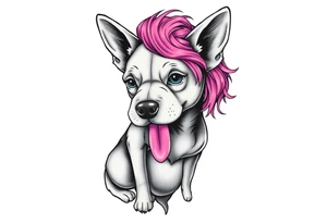 goth hot puppy girl with big boobs and pink hair full body half human half dog tattoo idea