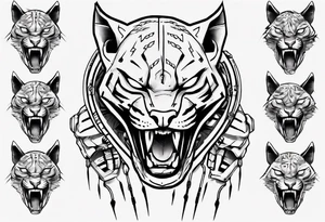 cybernetic ocelot full body teeth showing tattoo idea