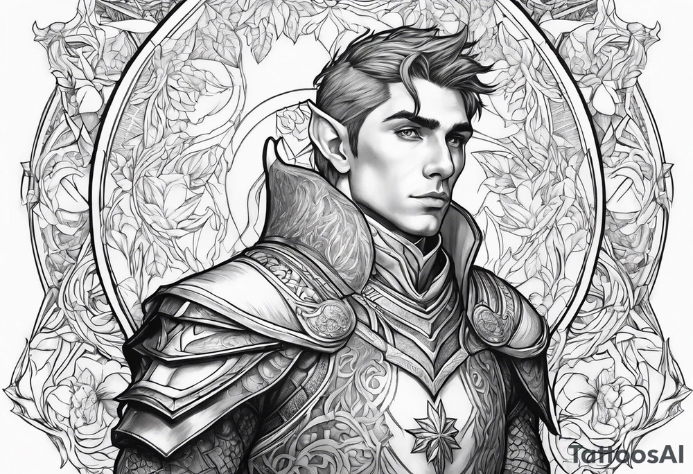 human-elf, male, paladin, full body tattoo idea