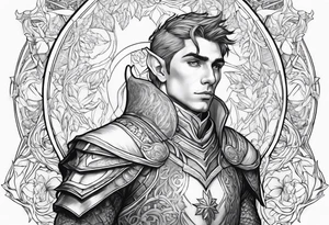 human-elf, male, paladin, full body tattoo idea