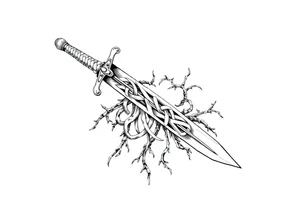 Armband tattoo of a sword with covered in a Celtic knot roots tattoo idea