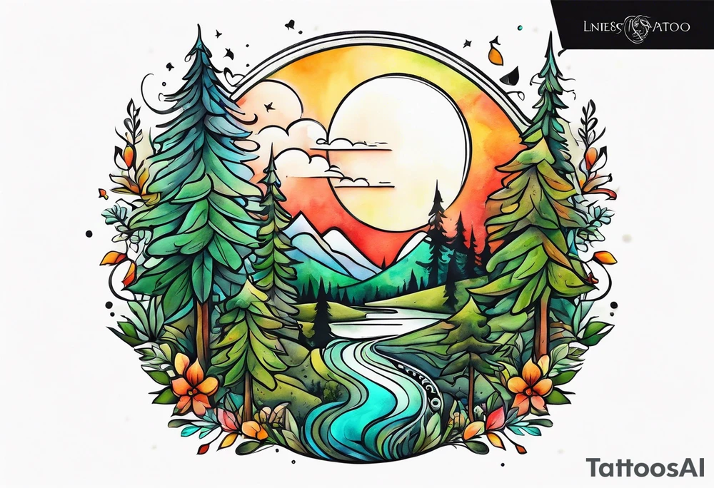 forest, lineswork tattoo idea