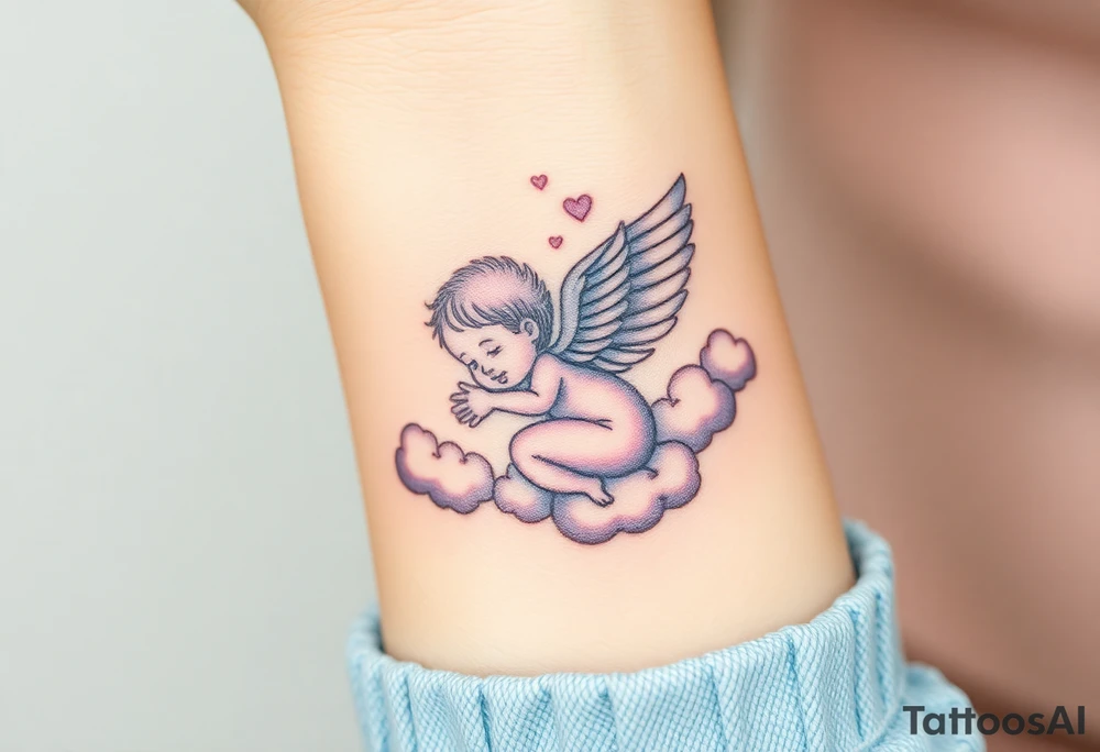 Winged baby, clouds tattoo idea