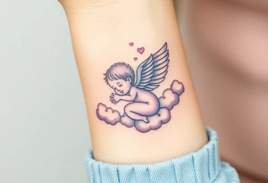 Winged baby, clouds tattoo idea