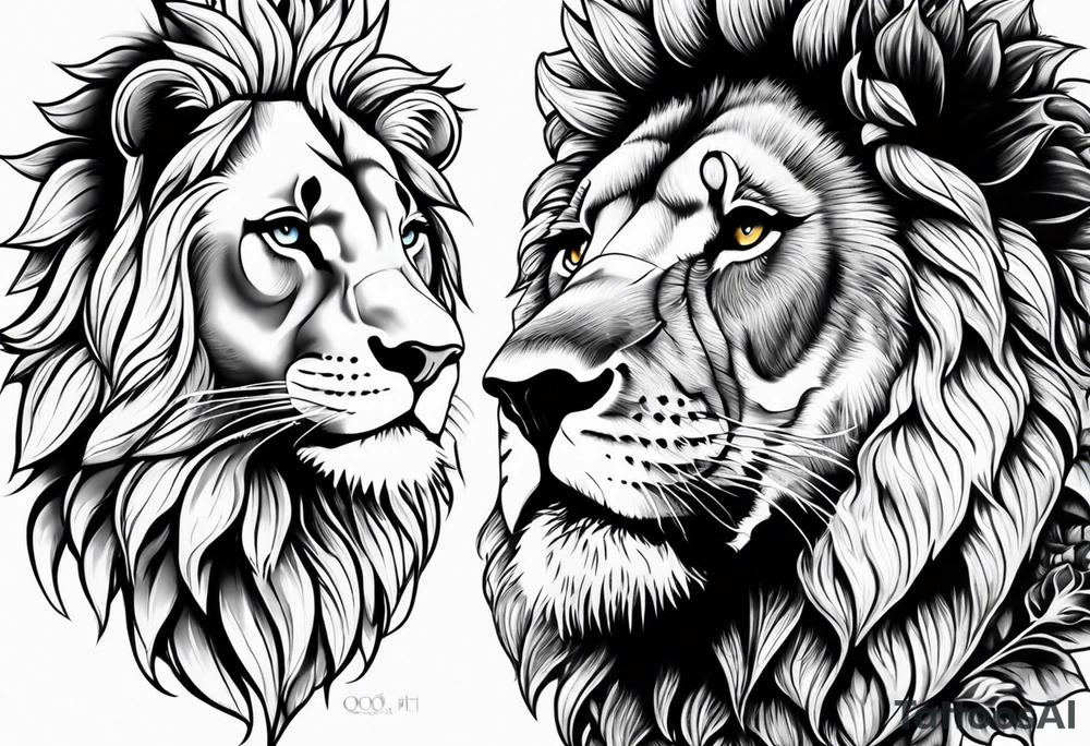 Half female lion half sunflower tattoo idea