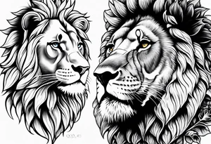 Half female lion half sunflower tattoo idea