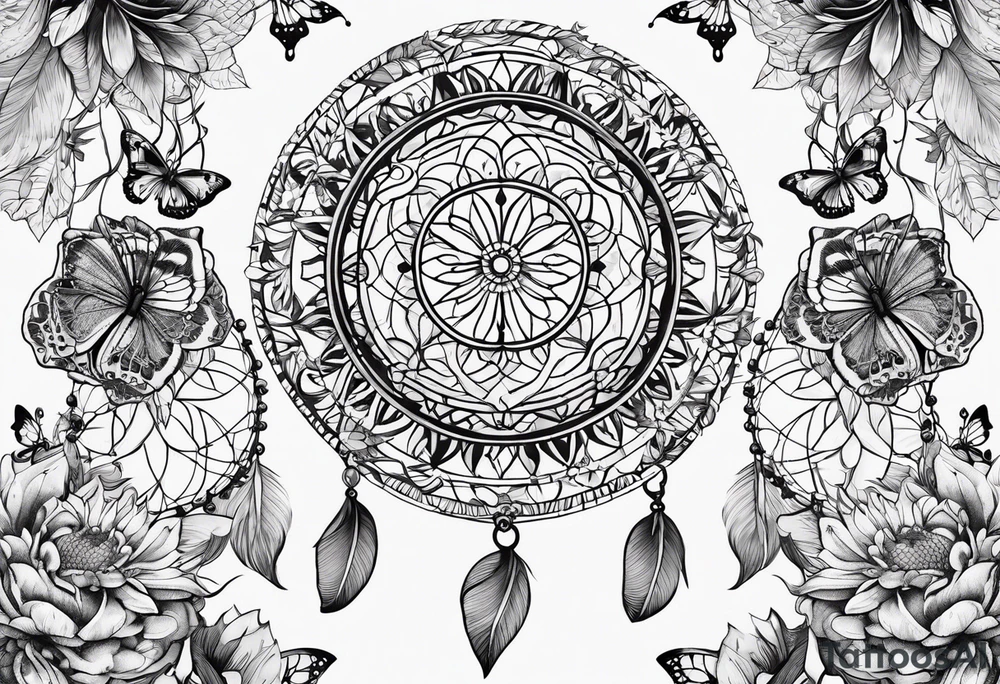 Dream catchers, butterflies, and lotus flowers tattoo idea
