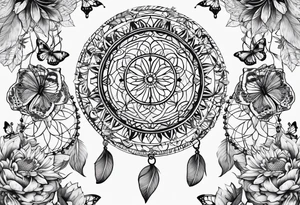 Dream catchers, butterflies, and lotus flowers tattoo idea