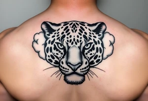 Jaguar face made of puffy cumulus clouds. tattoo idea