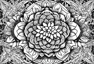 SLeve with flowers and geometrical design tattoo idea