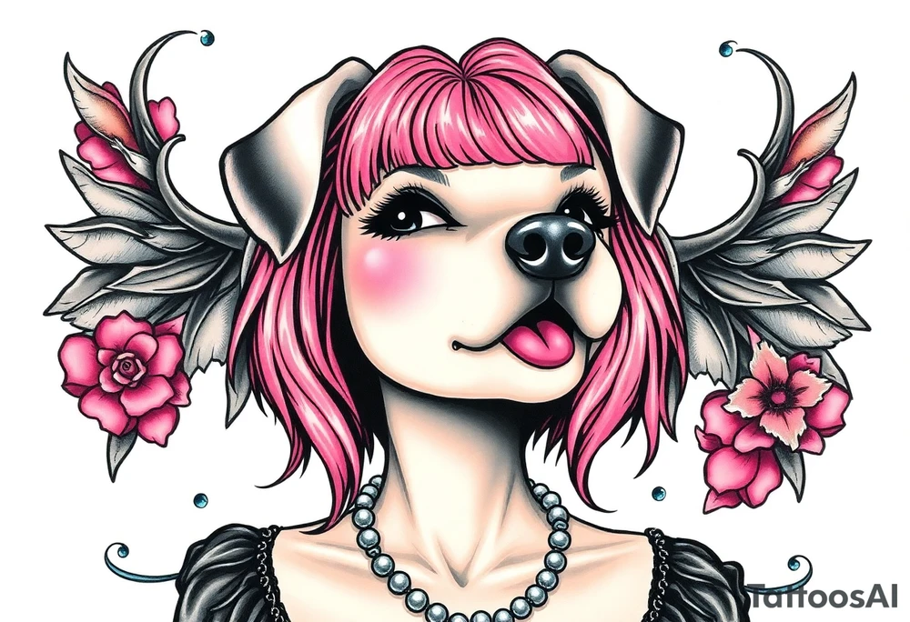 hot puppy goth girl with big boobs and pink hair tattoo idea
