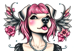 hot puppy goth girl with big boobs and pink hair tattoo idea