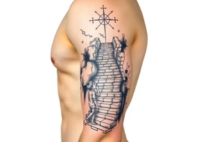 tattoo of a stairway to heaven with a little boy about to take the first step tattoo idea