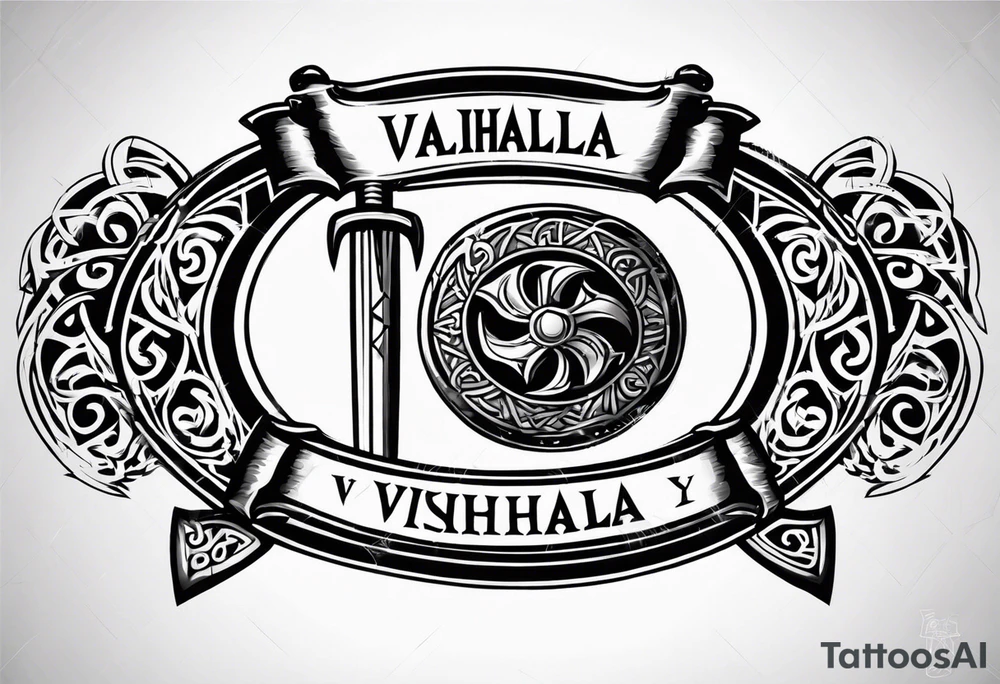 Valhalla viking shield hatchet sword tattoo idea