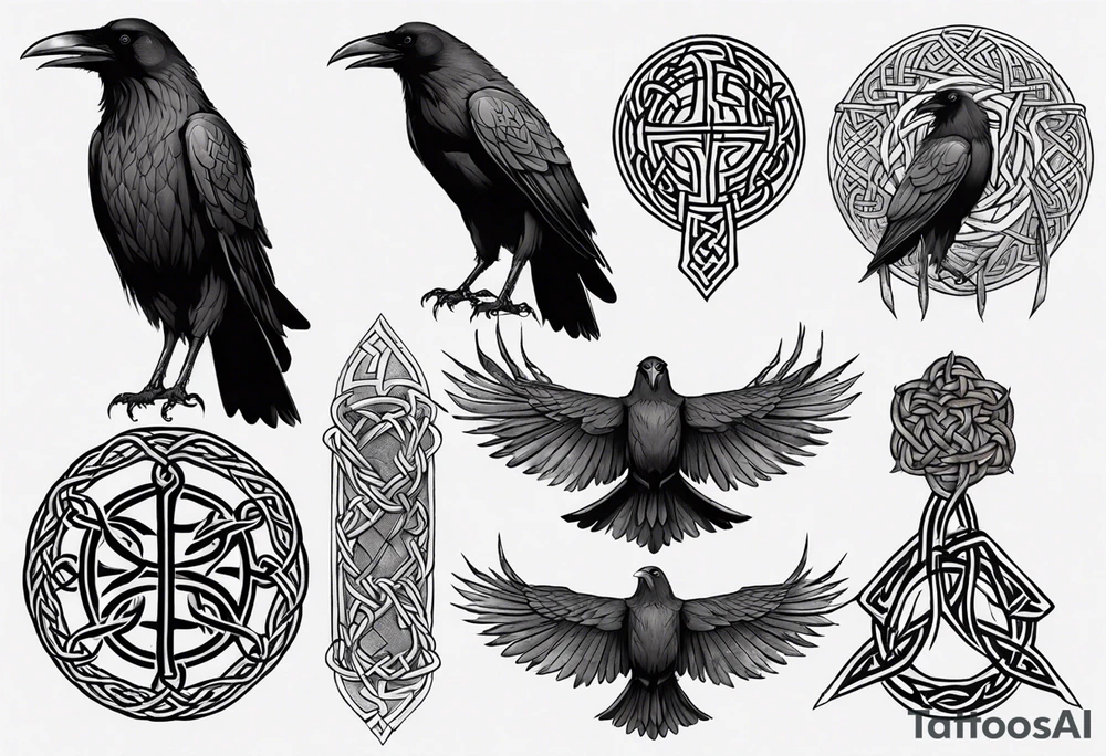norse style raven with celtic knotwork tattoo idea