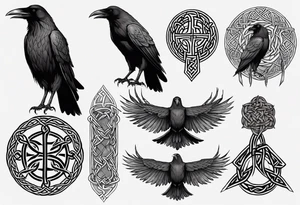 norse style raven with celtic knotwork tattoo idea