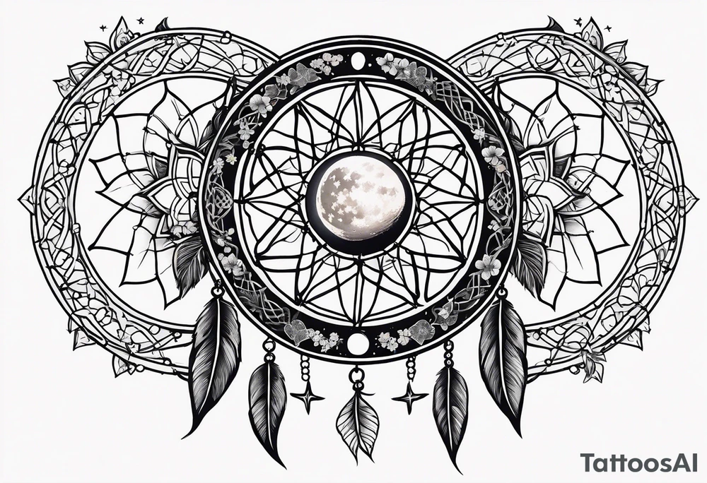 dreamcatcher，Including stars, moon, and Lucky clover tattoo idea