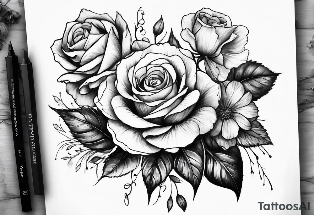 i want a full arm tattoo with simple flowers and roses tattoo idea