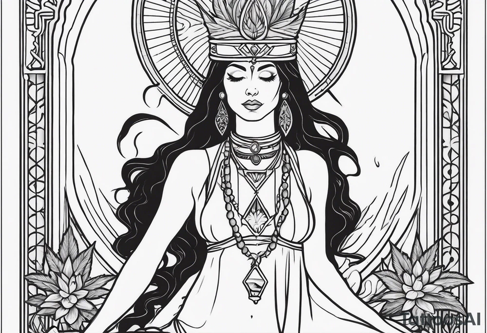 High priestess full tarot card cannabis basic simple 
line work tattoo idea