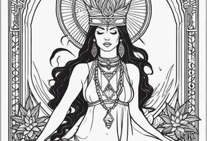 High priestess full tarot card cannabis basic simple 
line work tattoo idea