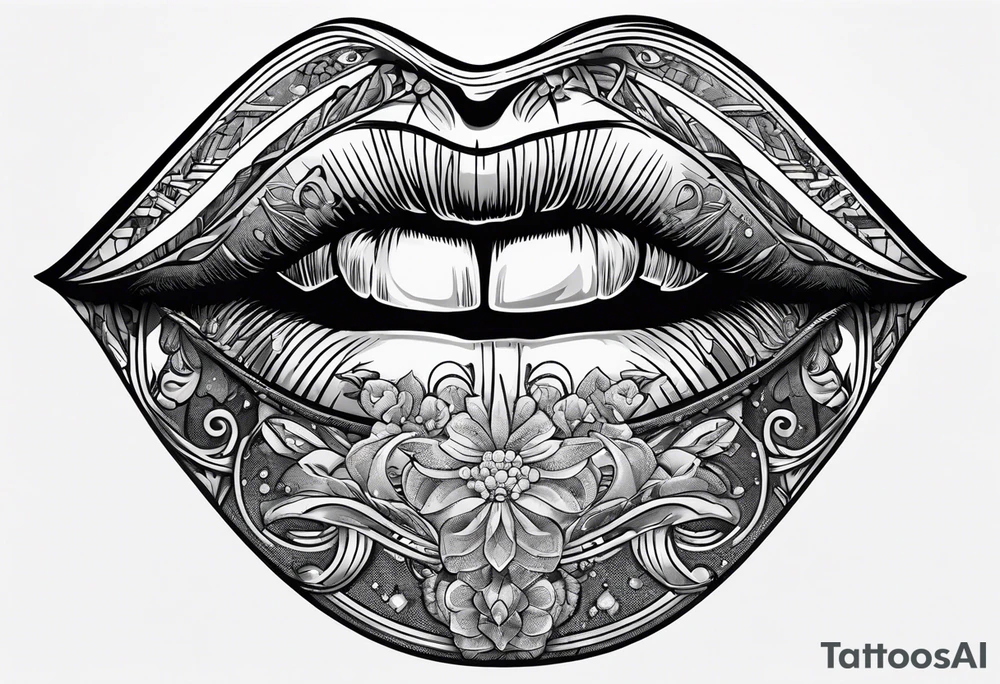 lips biting money tattoo idea