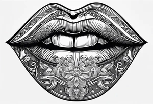 lips biting money tattoo idea