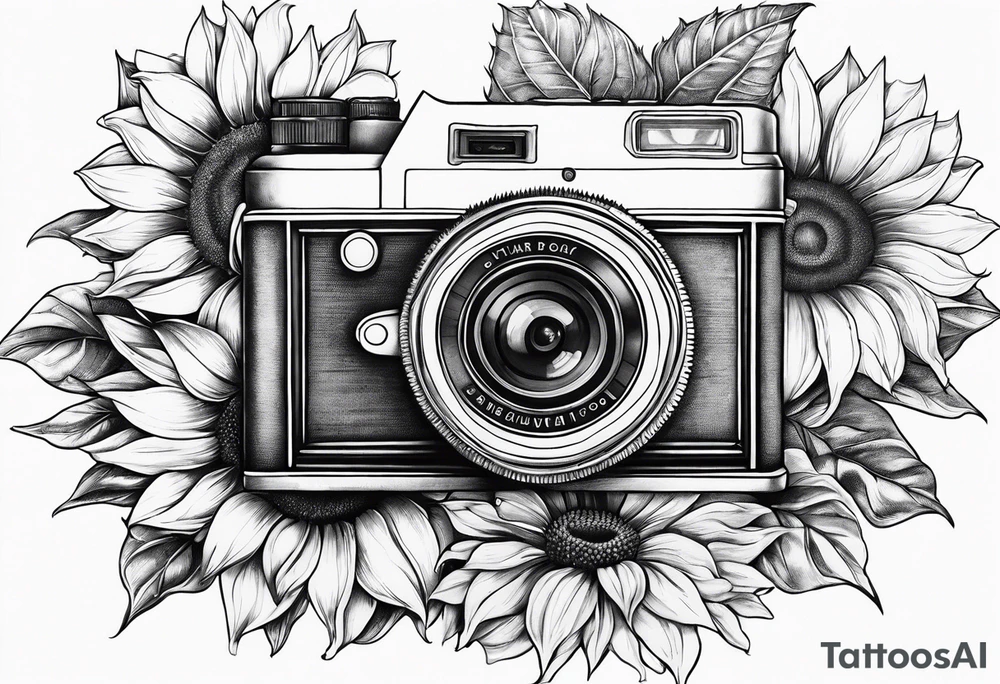 sunflower, book, camera, fish tattoo idea