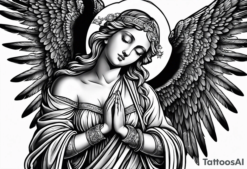 Angel with prayer hands tattoo idea