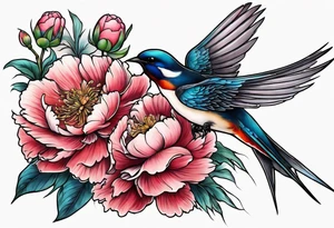 Two swallows in flight with peonies tattoo idea