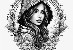 Hidden gothic hooded girl tattoo idea