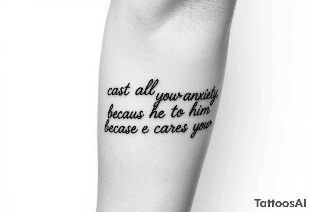 cast all your anxiety on him because he cares for you" tattoo idea
