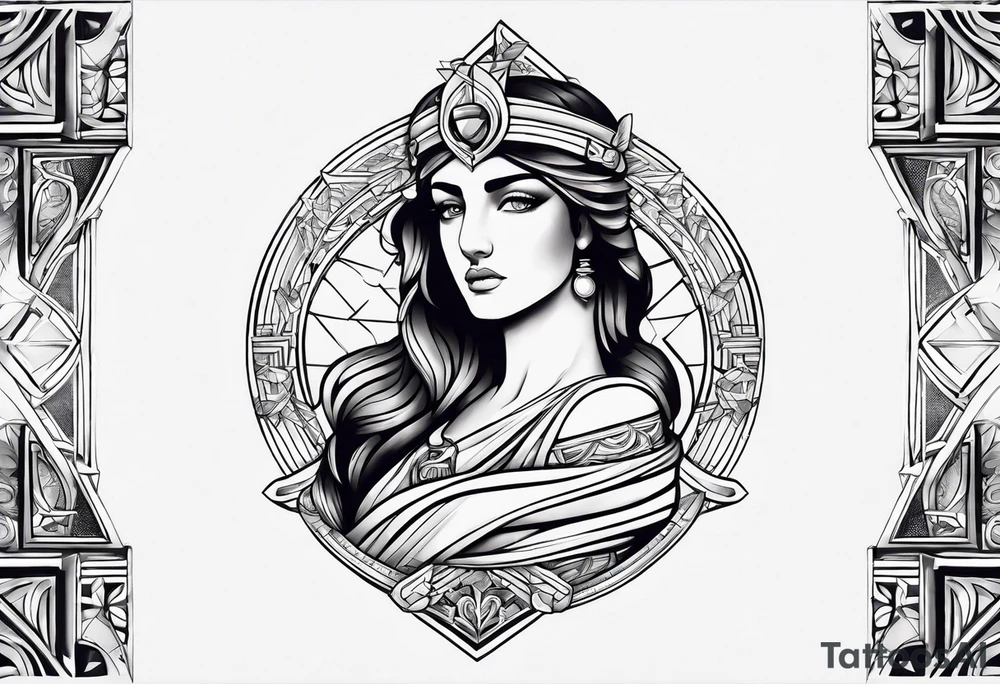 Athena Arm sleeve micorealistic tattoo idea