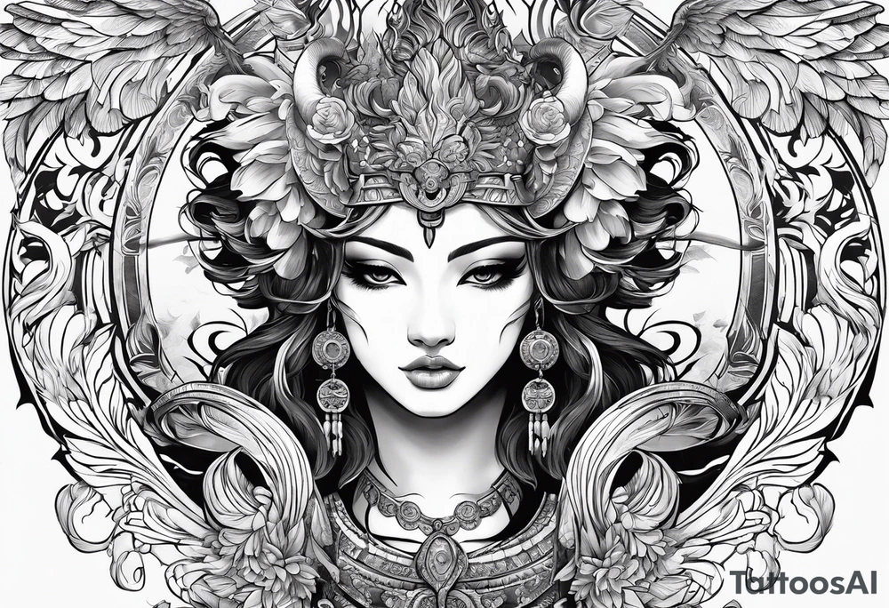 warrior ,
 ram's horns, angel's wings tattoo idea
