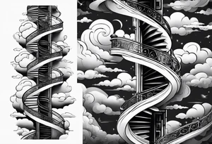 Human Walking a spiral stair case into the clouds tattoo idea