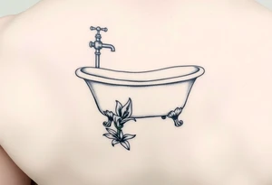 clawfoot bathtub with simple faucet and lily coming up out the floor tattoo idea