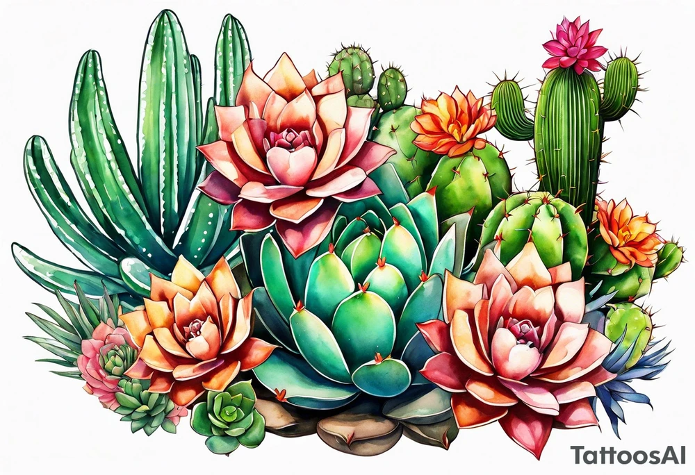 Mexican Desert flora succulents and cactus tattoo idea