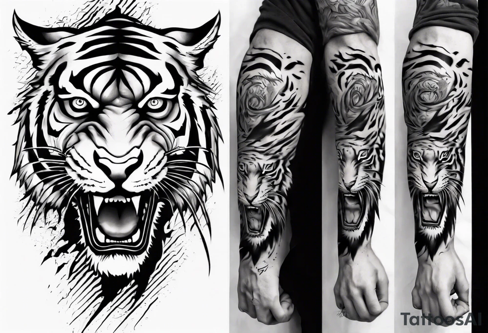 A tiger surrounded by lightning for a forearm sleeve. Also leaving room for a symbol to be below the tiger tattoo idea