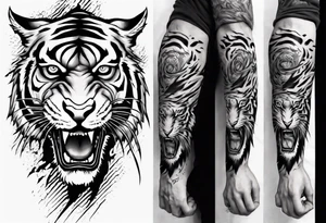 A tiger surrounded by lightning for a forearm sleeve. Also leaving room for a symbol to be below the tiger tattoo idea