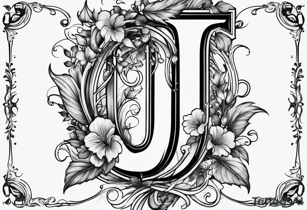 Capital letter j with vines and small flowers on it tattoo idea