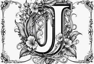 Capital letter j with vines and small flowers on it tattoo idea