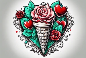 mint chocolate chip ice cream cone with small red heart on it somewhere. tattoo idea
