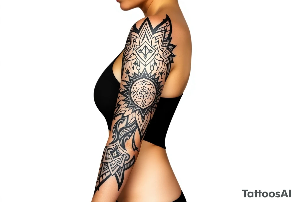 shaman style mytical bold line tattoo idea