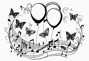 music notes and butterflies with balloons tattoo idea