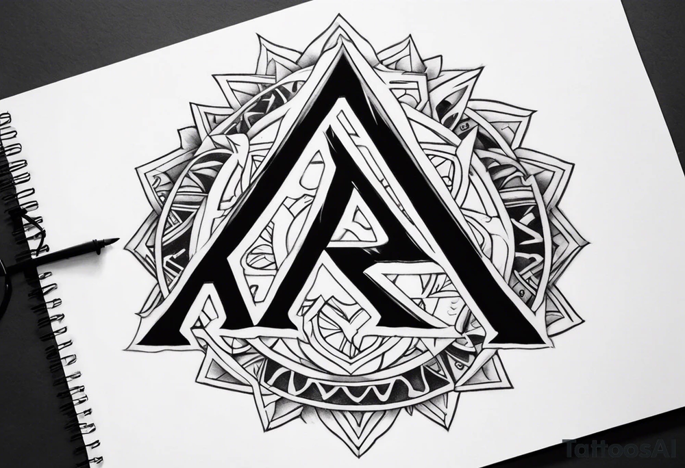 the letters A R in the middle of a ninja headband tattoo idea