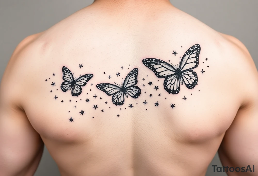 Trail of butterflies with pixie dust and shiny stars tattoo idea
