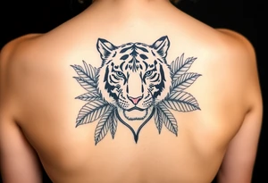 Tiger surrounded by palm leaves tattoo idea
