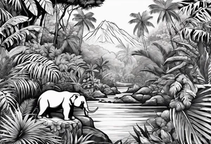 Jungle rainforest canvas with animals tattoo idea