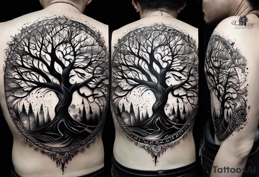 Should be on the arm or hand it can also be around the arm like a circle. The tattoo should be tree of life with thia text: Don't waste your time looking back, you're not going that way. tattoo idea