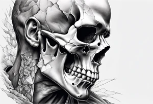 extreme chronic joint pain breaking through skin on arm sorrow sad broken tissue realistic fragmented scream skull man tattoo idea